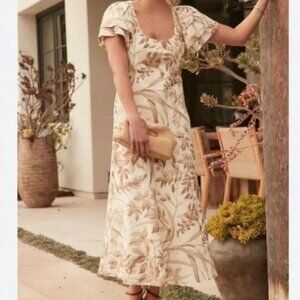 Tuckernuck Dune Breeze Cotton Linen Lily Dress In Cream Botanical Size Large NWT